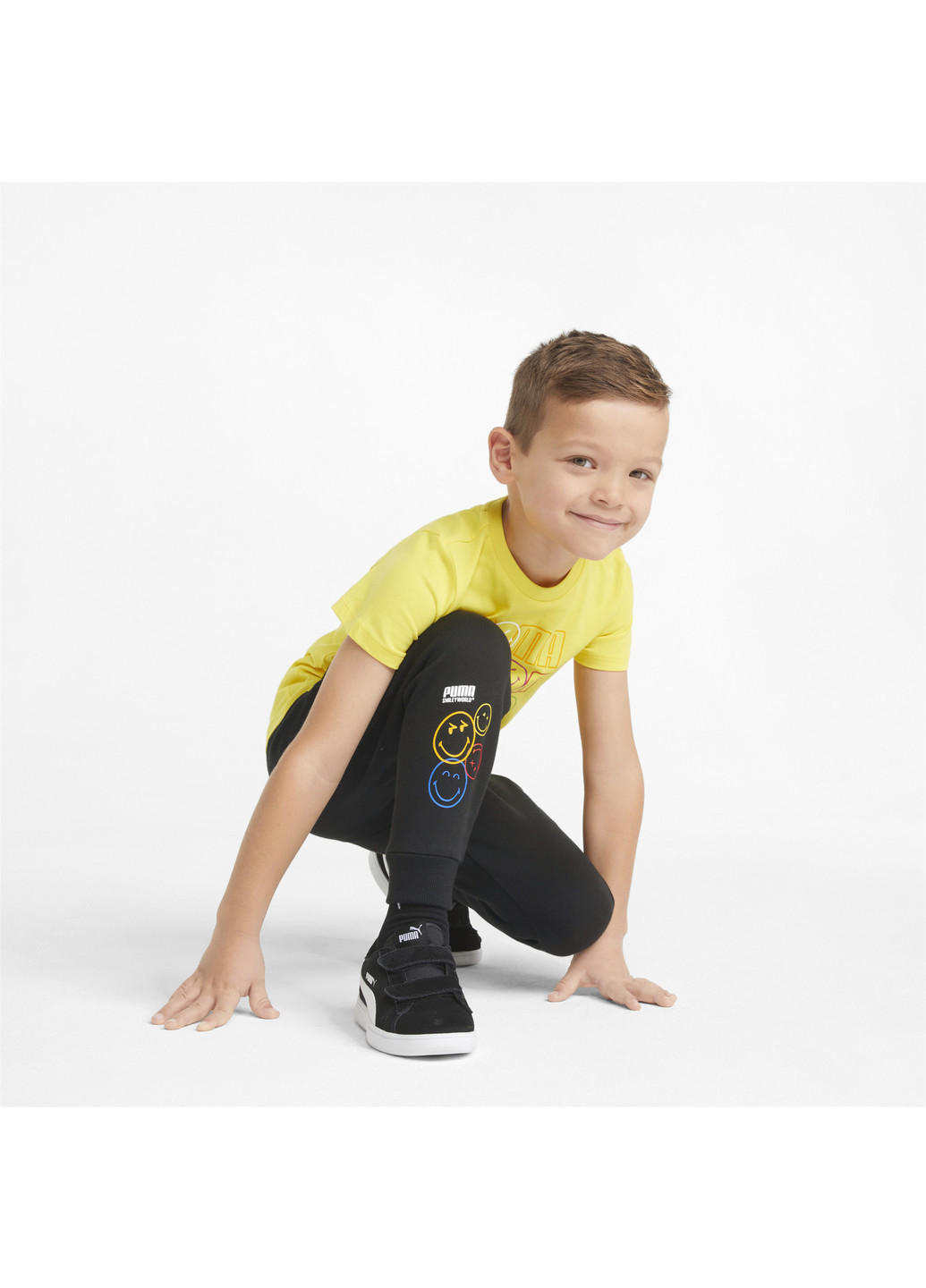Дитячі штани x SMILEY WORLD Kids' Sweatpants Puma однотонні чорні спортивні поліестер, бавовна, еластан