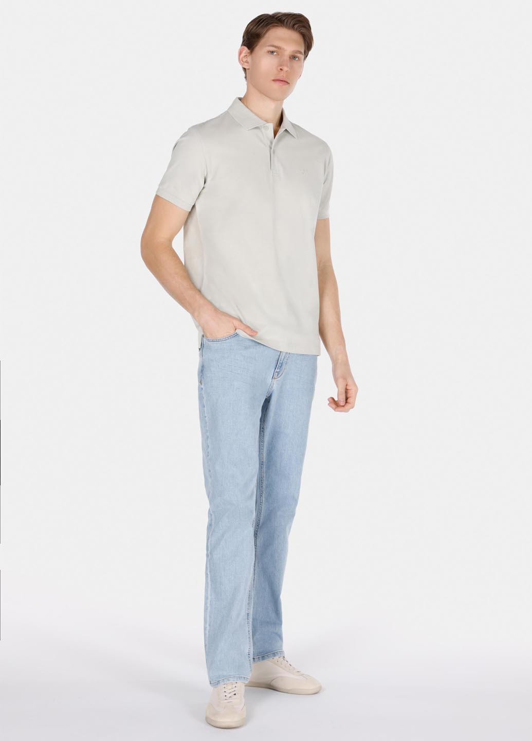 Серо-зеленая футболка-поло для мужчин Colin's однотонная