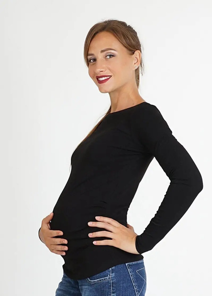 Черный однотонный джемпер для беременных с длинным рукавом хлопковый прилегающий To Be (242149646)