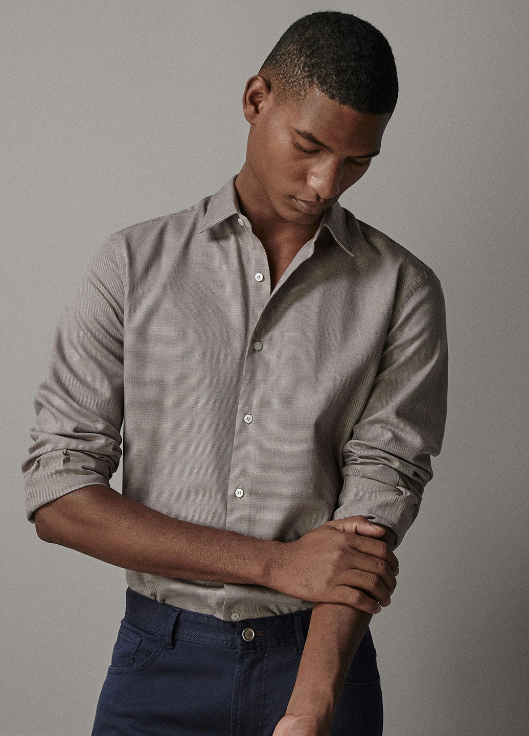 Кофейная кэжуал рубашка меланж Massimo Dutti