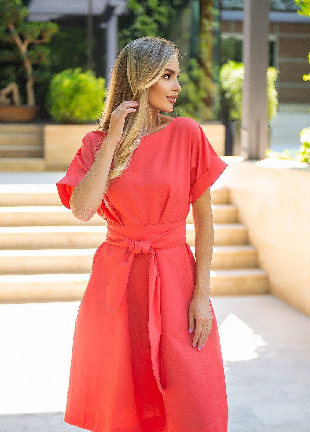 Коралловое кэжуал свободное платье кроя оверсайз INNOE однотонное