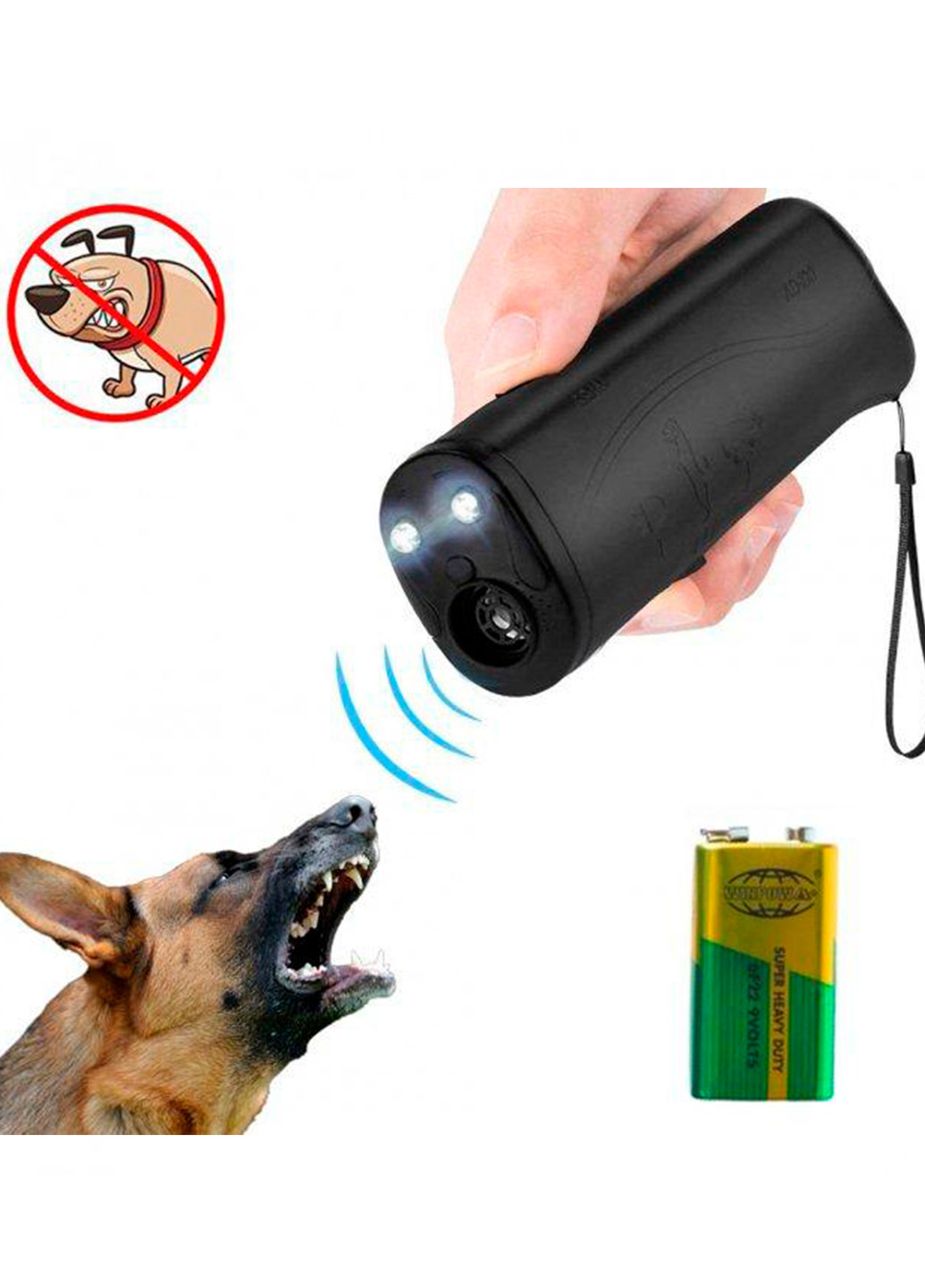 Отпугиватель собак ультразвуковой с фонариком Черный Good Idea AD 100