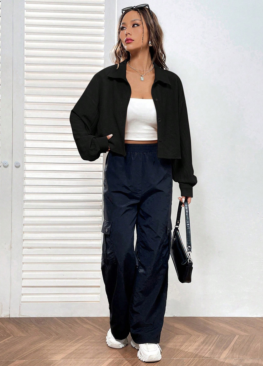 Черная кэжуал рубашка однотонная SHEIN