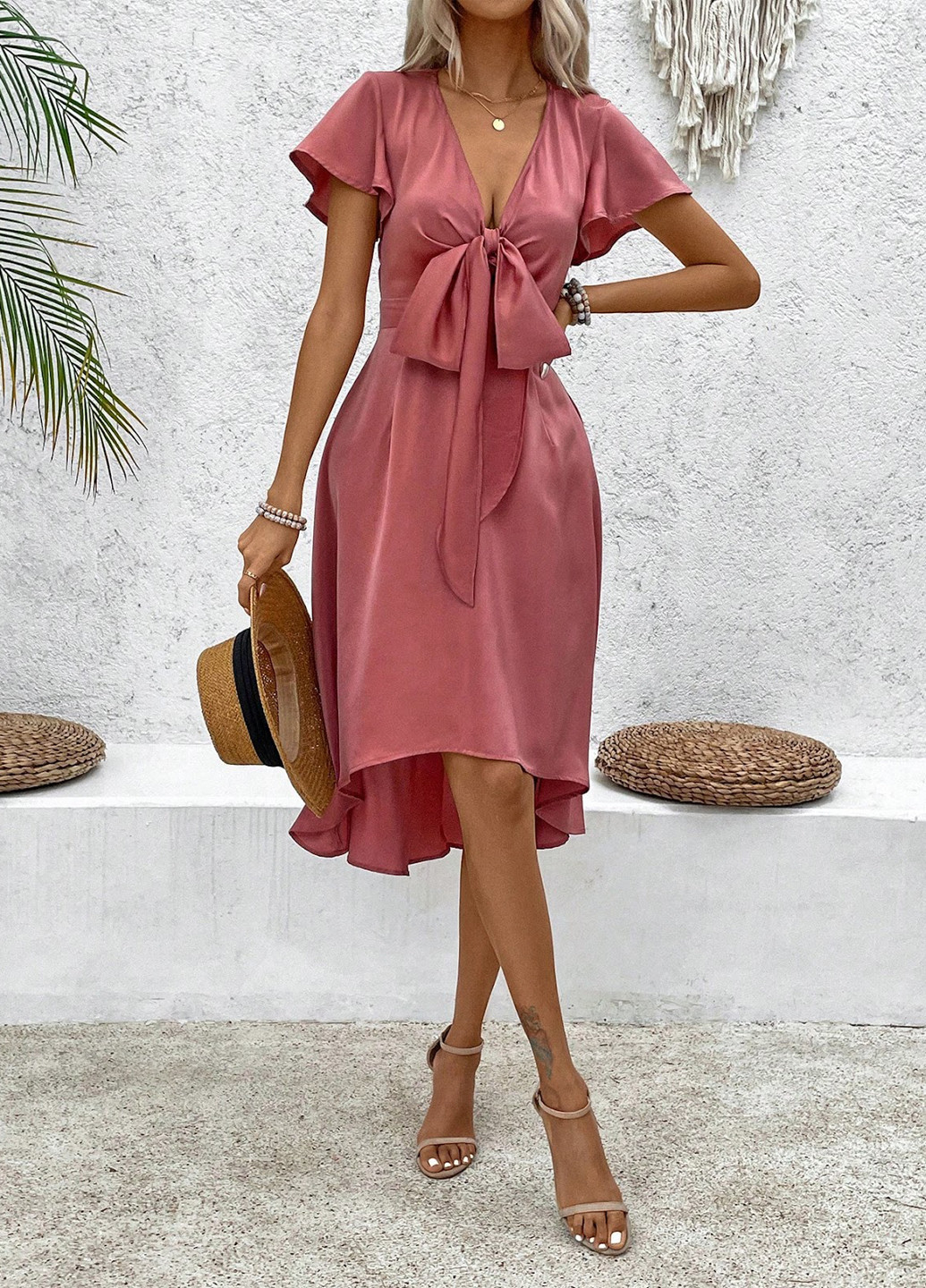 Рожева коктейльна сукня кльош SHEIN однотонна