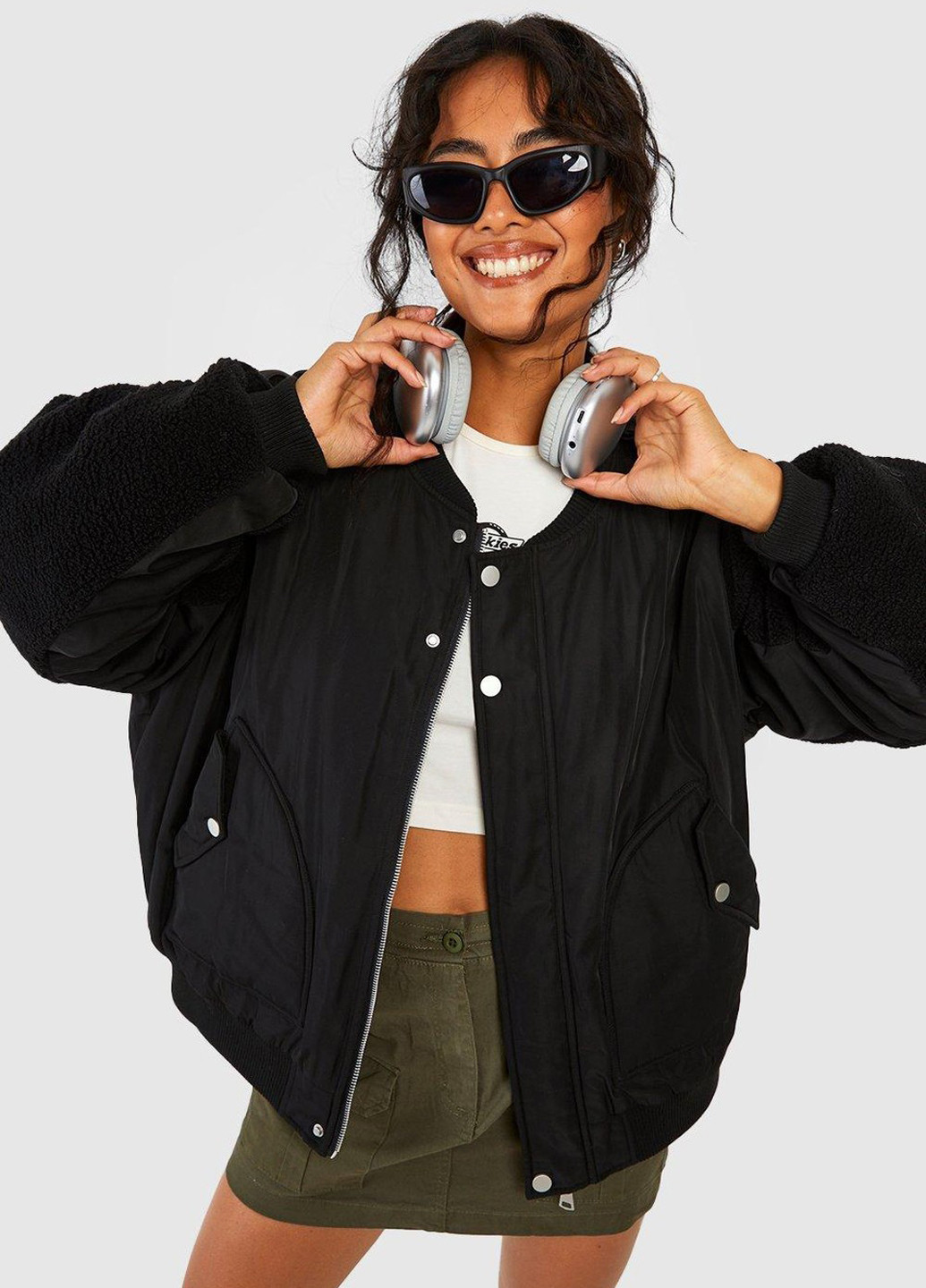 Бомбер Boohoo на молнии, на кнопках (311950356)