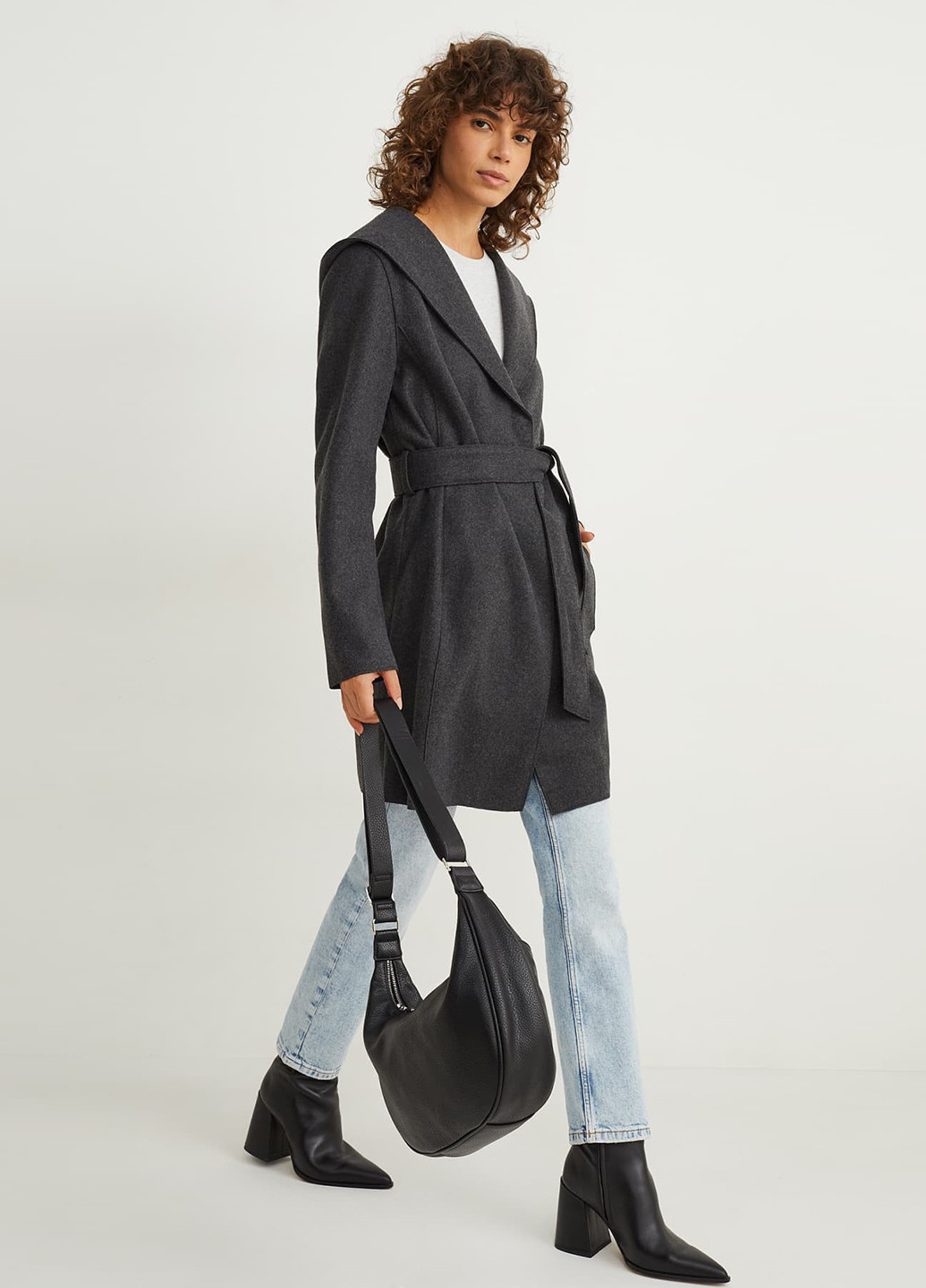 Темно-сіре демісезонне Пальто однобортне C&A