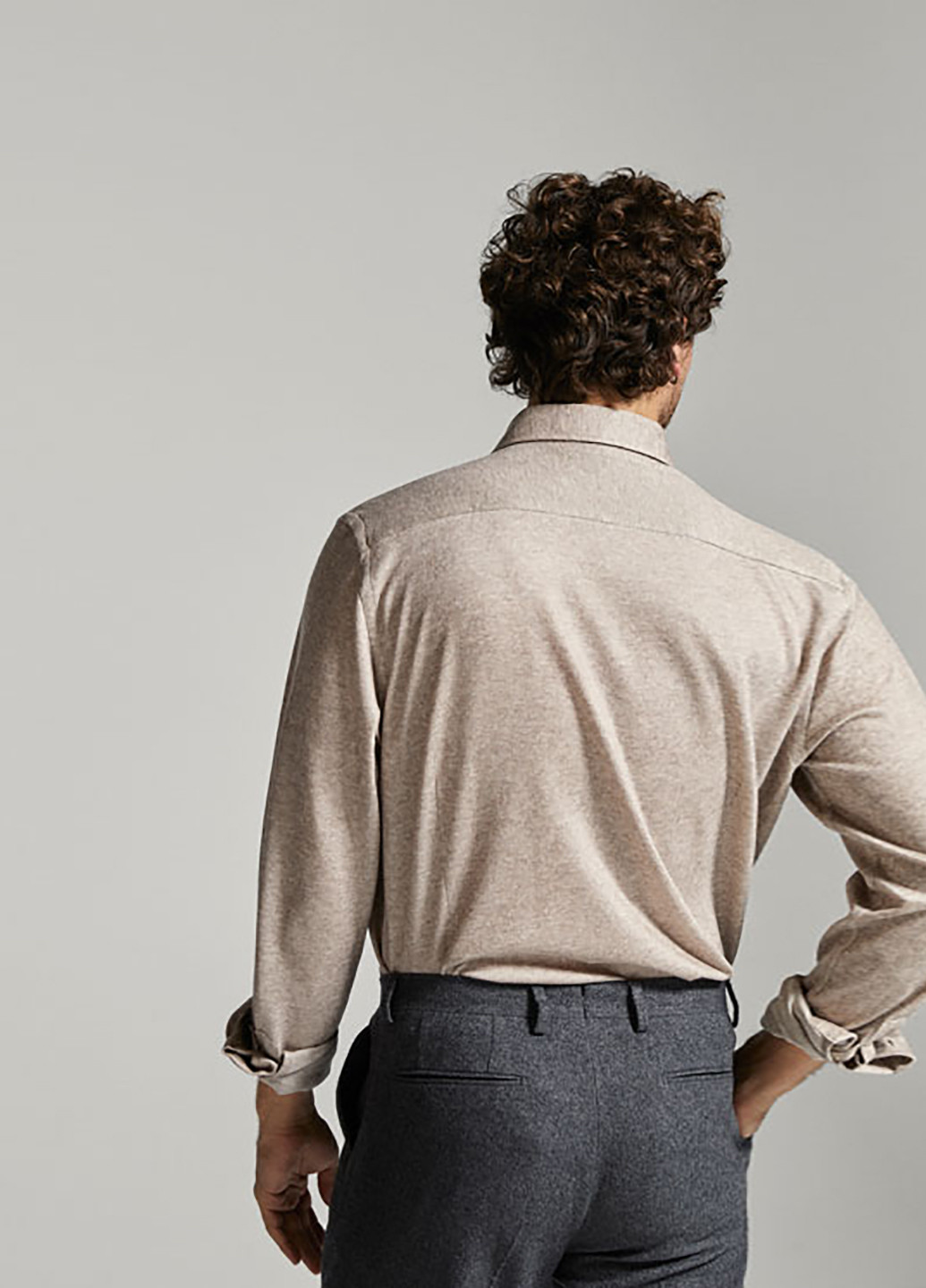 Бежевая кэжуал рубашка однотонная Massimo Dutti с длинным рукавом