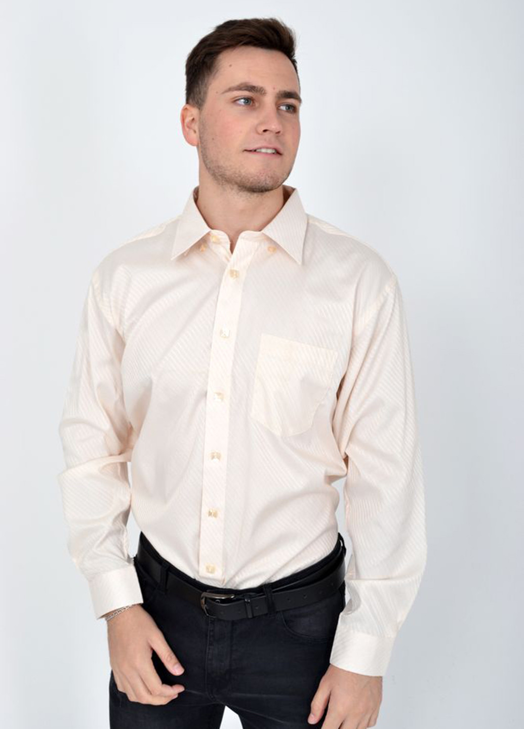 Молочная кэжуал рубашка однотонная Ager с длинным рукавом