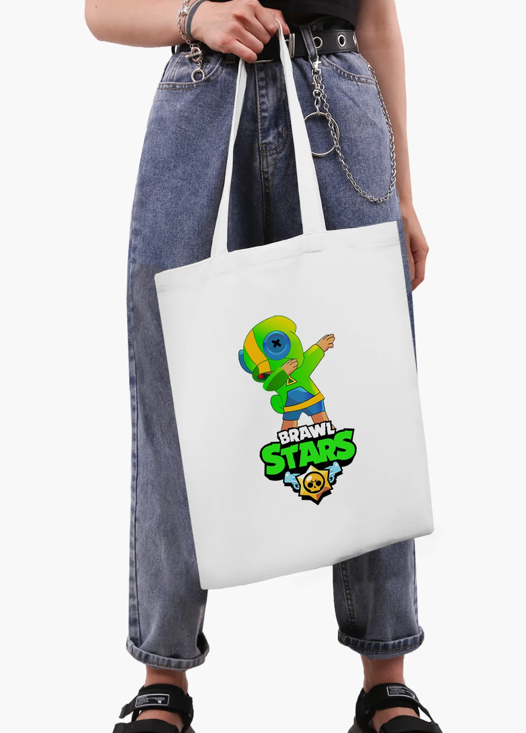 Эко сумка шоппер белая Зеленый Леон Бравл Старс (Green Leon Brawl Stars) (9227-1705-WT-2) экосумка шопер 41*35 см MobiPrint (219111113)