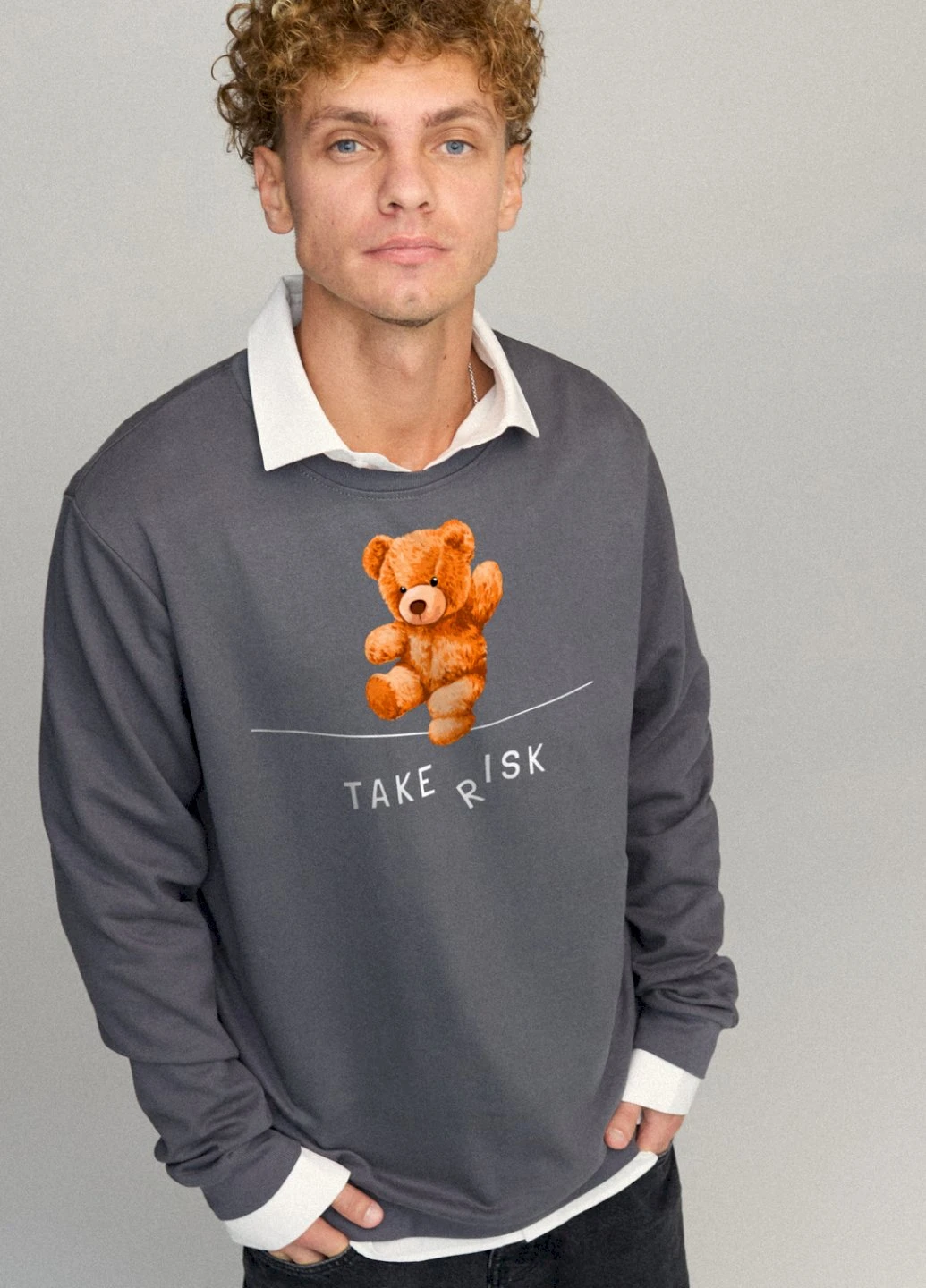 Темно-серый свитшот мужской oversize /no flis/ YAPPI (252259269)