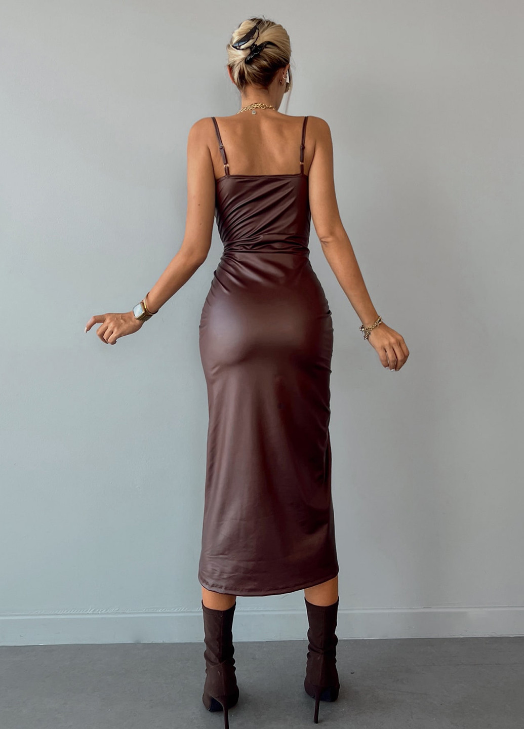 Темно-коричнева святковий, коктейльна, вечірня, кежуал сукня футляр, з відкритою спиною SHEIN однотонна