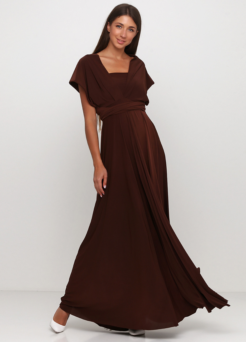 Шоколадна вечірня плаття, сукня в стилі армпір Bliss by Liz однотонна