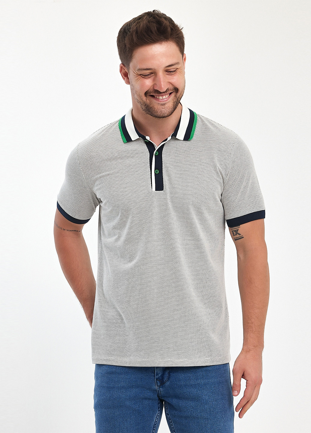 Белая футболка-поло для мужчин Trend Collection с геометрическим узором