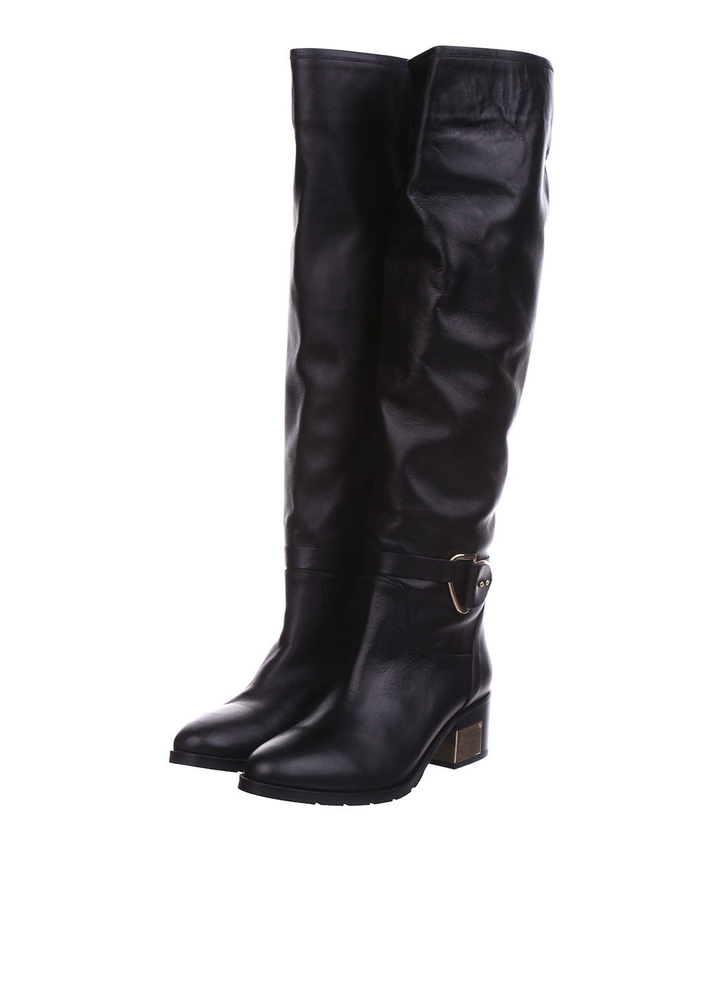 Черные осенние ботфорты Lottini на среднем каблуке с пряжкой