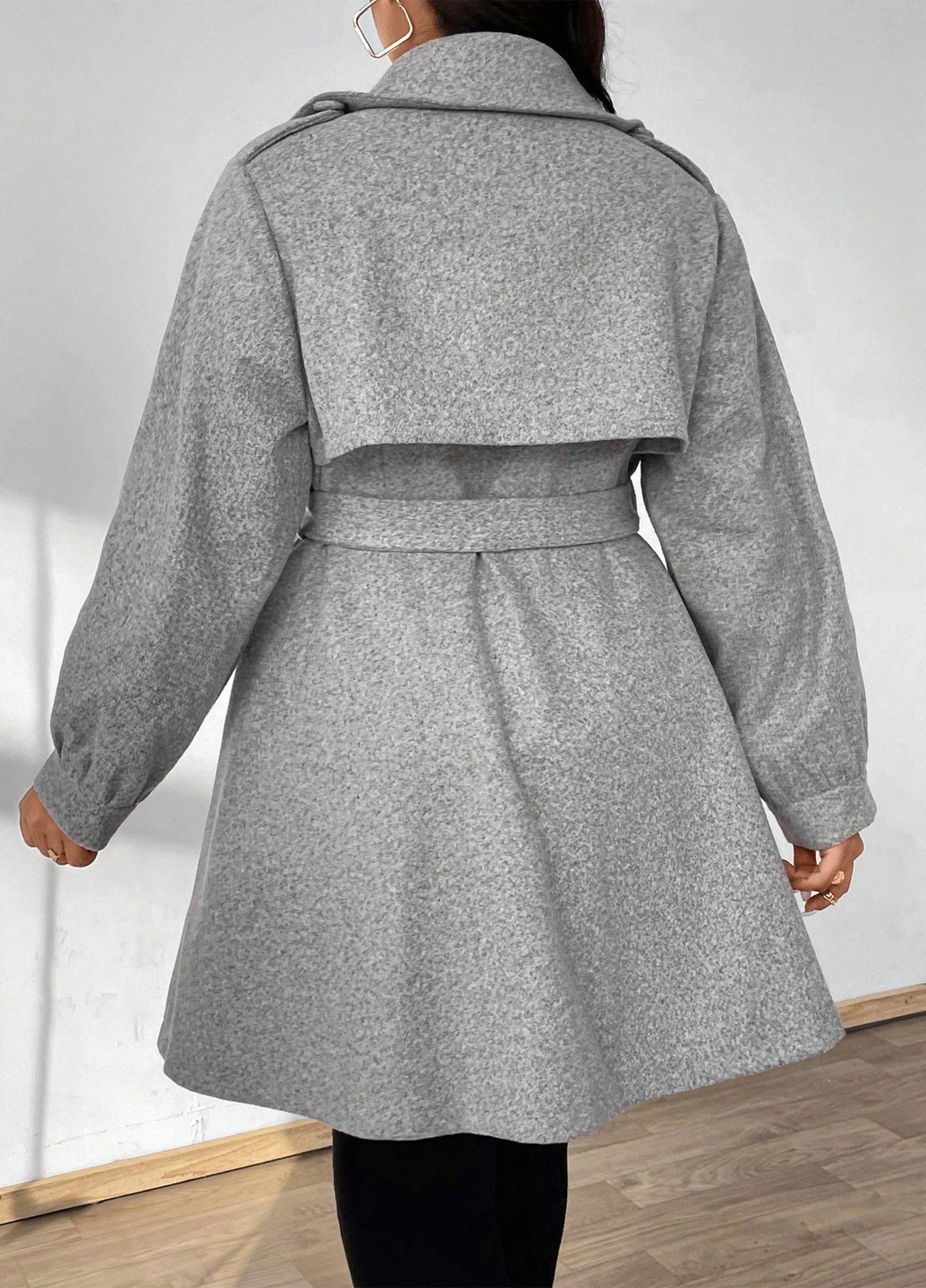 Светло-серое демисезонное Пальто двубортное SHEIN