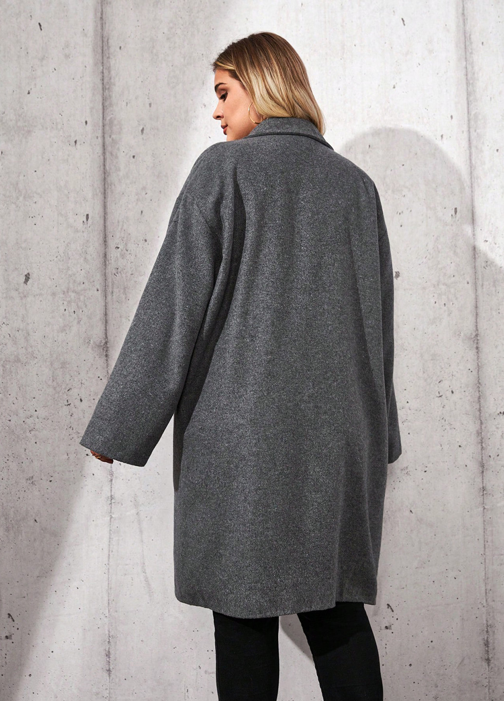 Темно-серое зимнее Пальто двубортное SHEIN