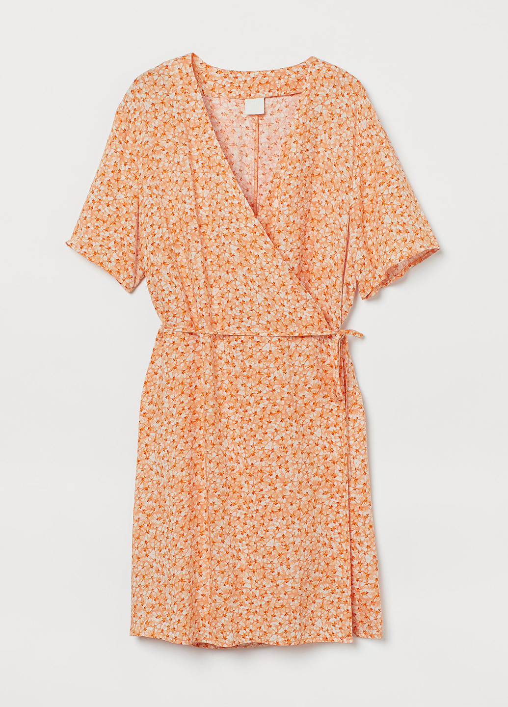 Светло-оранжевое кэжуал платье на запах H&M с цветочным принтом