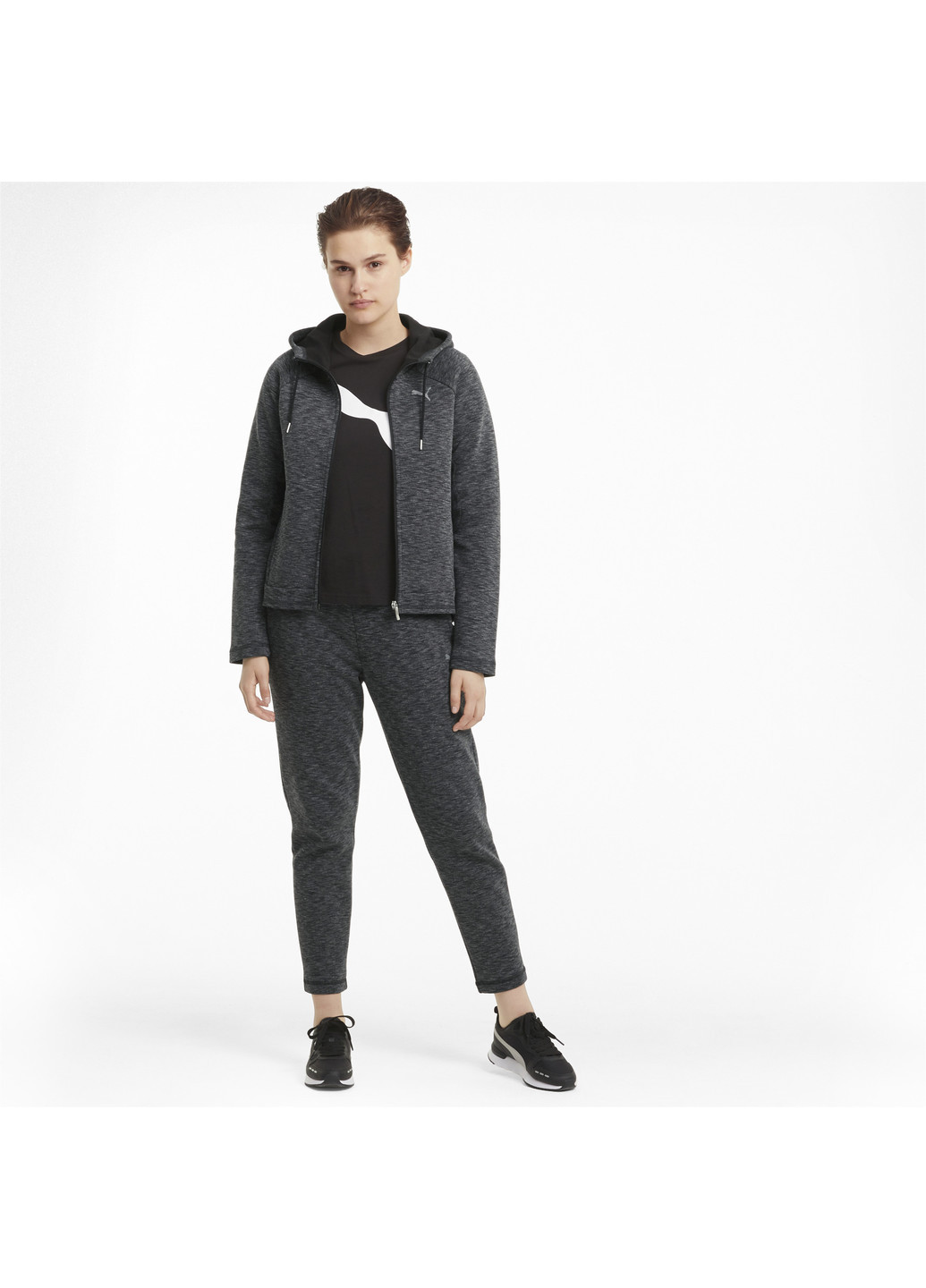 Чорна спортивна толстовка evostripe full-zip women's hoodie Puma однотонна