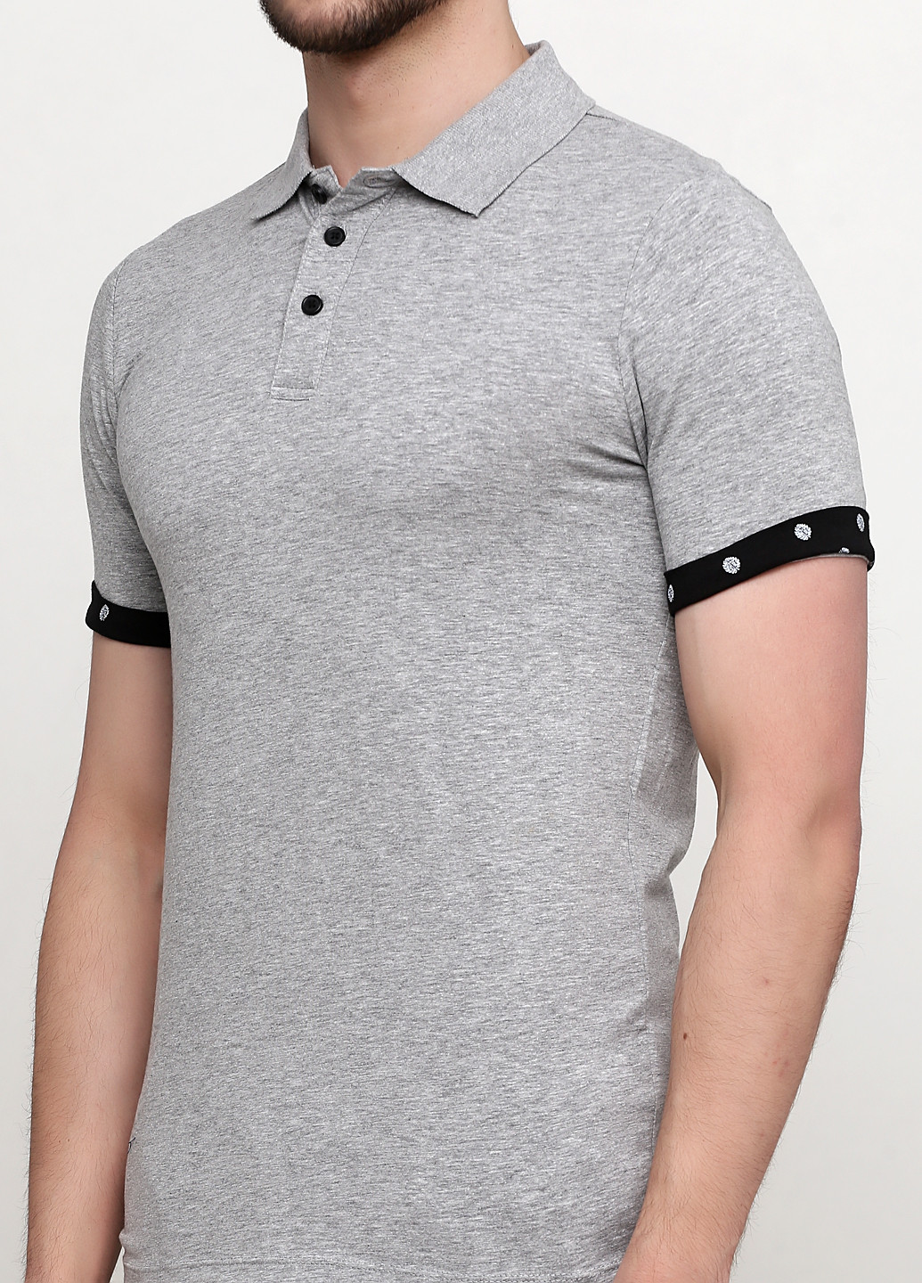 Серая футболка-поло для мужчин H&M меланжевая