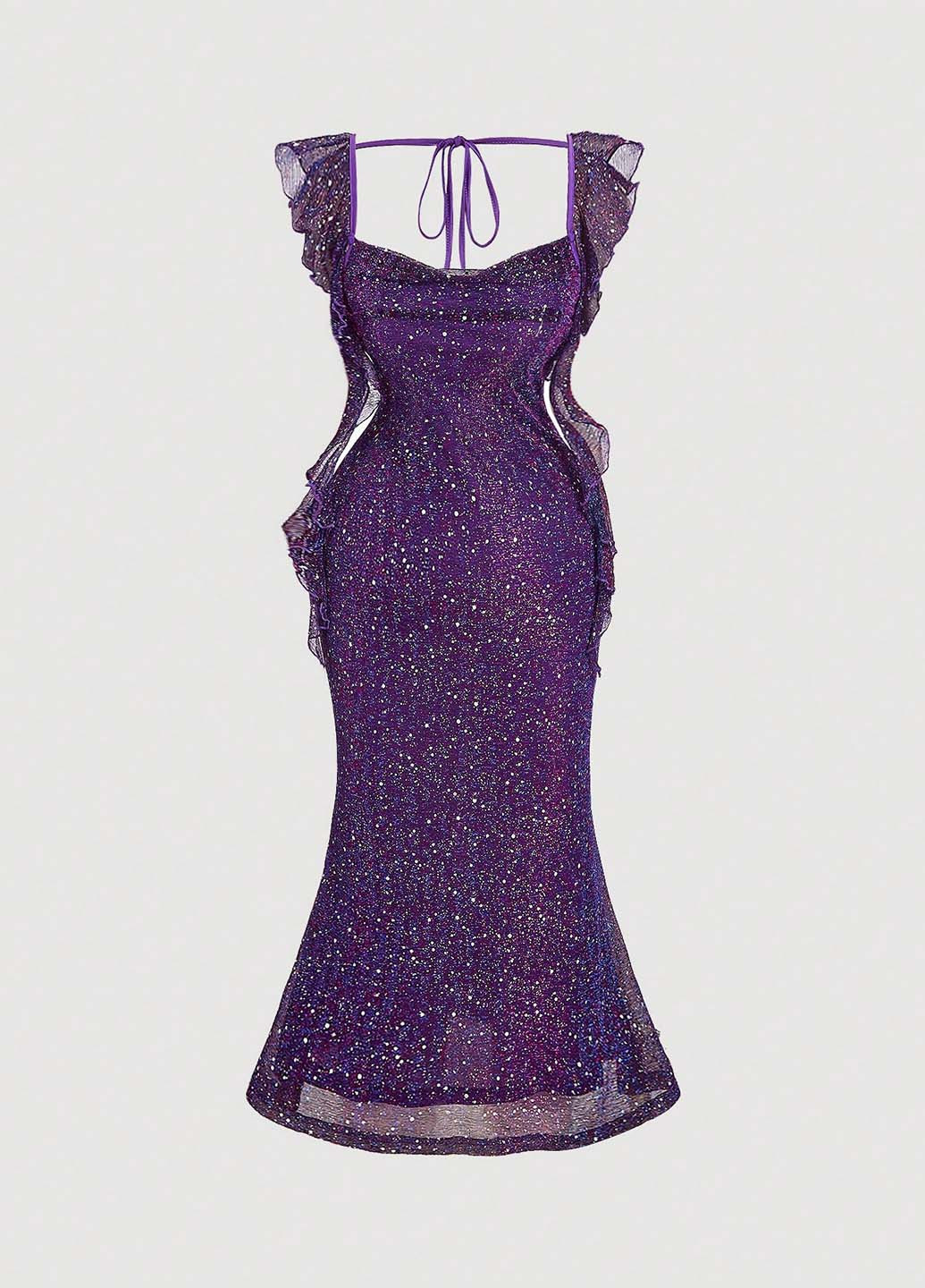 Фіолетова вечірня сукня з відкритою спиною, годе SHEIN однотонна