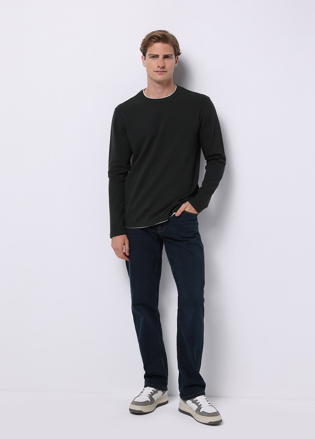 Лонгслів Colin's однотонний темно-зелений кежуали, спортивні бавовна, трикотаж