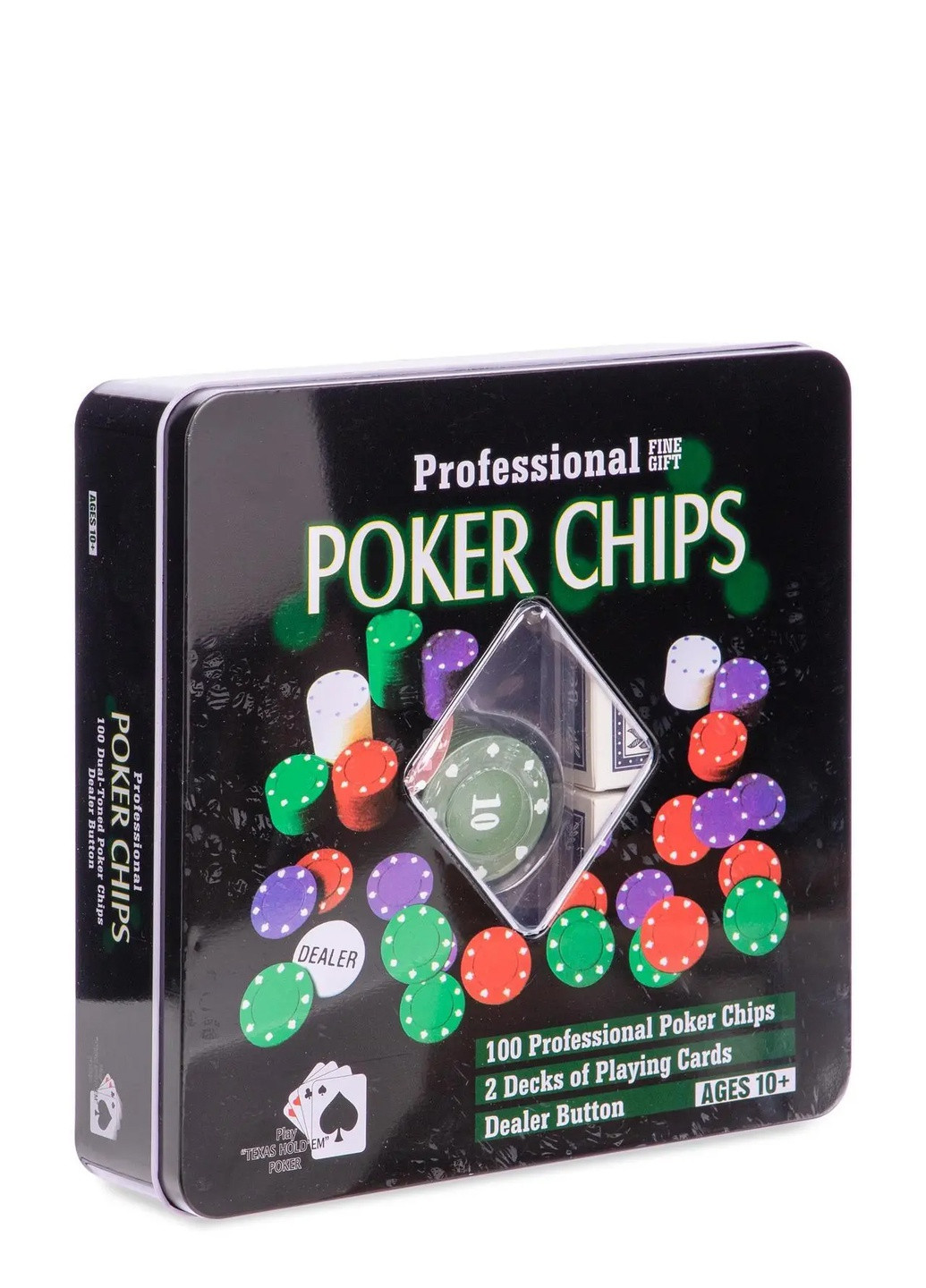 Набір для покеру в металевій коробці на 100 фішок з номіналом. Гра в покер. No Brand (253742736)
