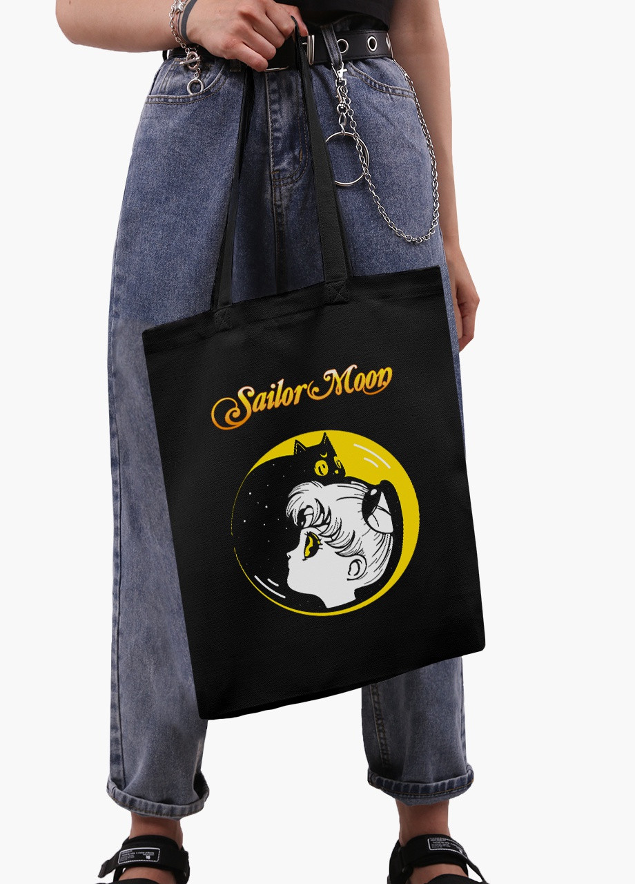 Эко сумка шоппер черная аниме Сейлор Мун (Sailor Moon) (9227-2660-BK-1) экосумка шопер 41*35 см MobiPrint (215977326)