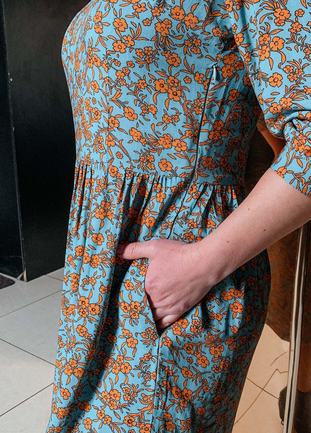 Бирюзовое кэжуал платье колокол BeART с цветочным принтом