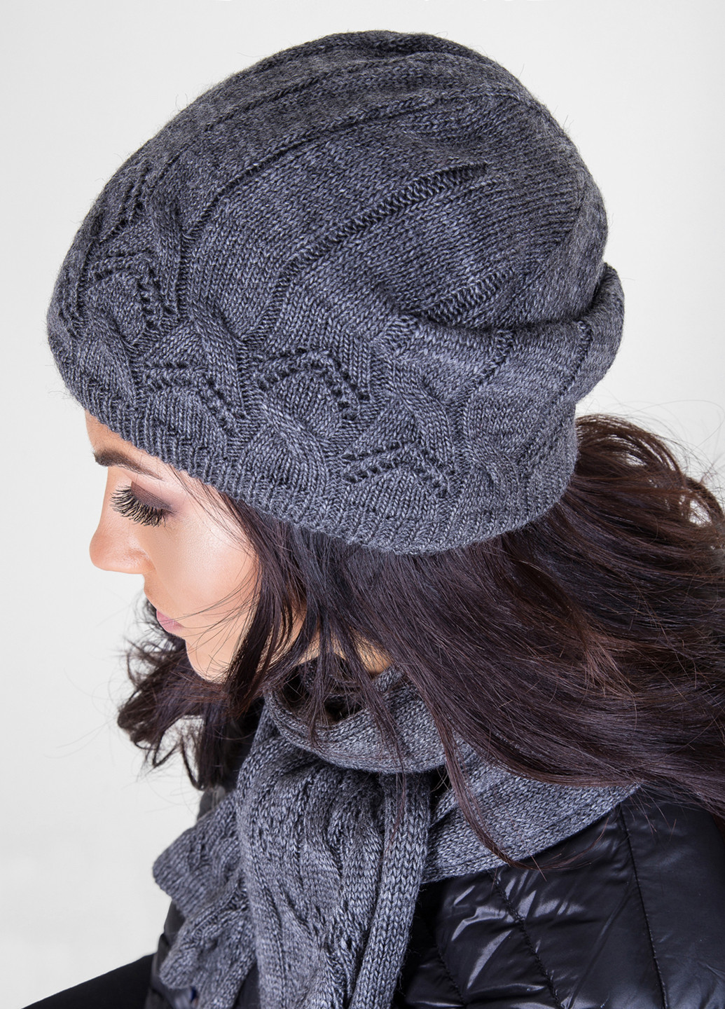 Темно-серый демисезонный комплект (шапка, шарф) Triko Bakh