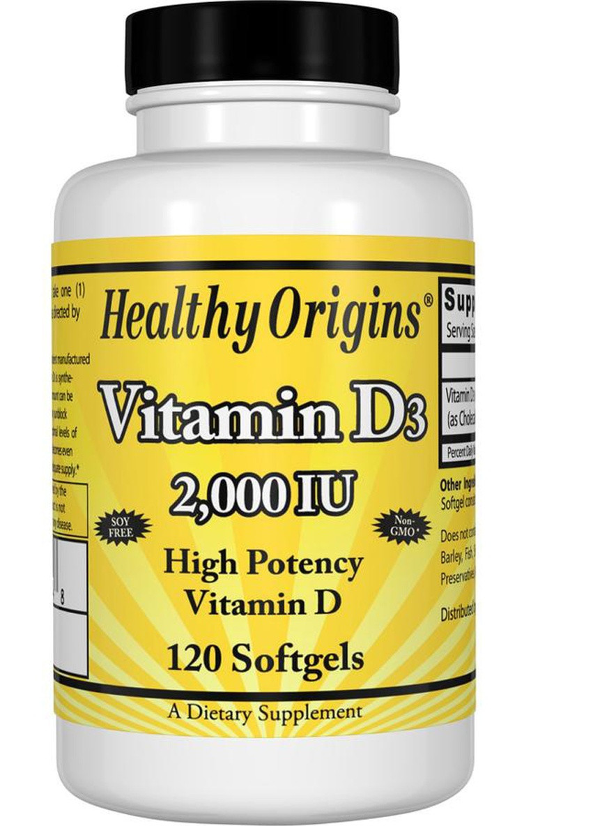 Витамин D3, Vitamin D3 2000IU,, 120 капсул Healthy Origins (228292098)