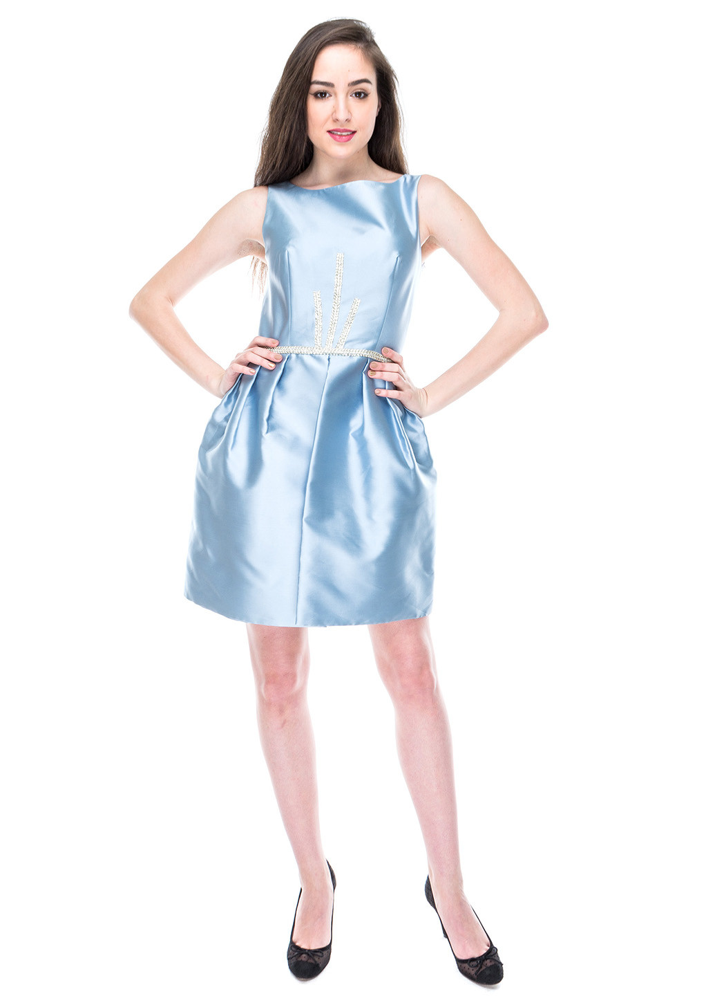 Голубое коктейльное платье Carla Ruiz однотонное