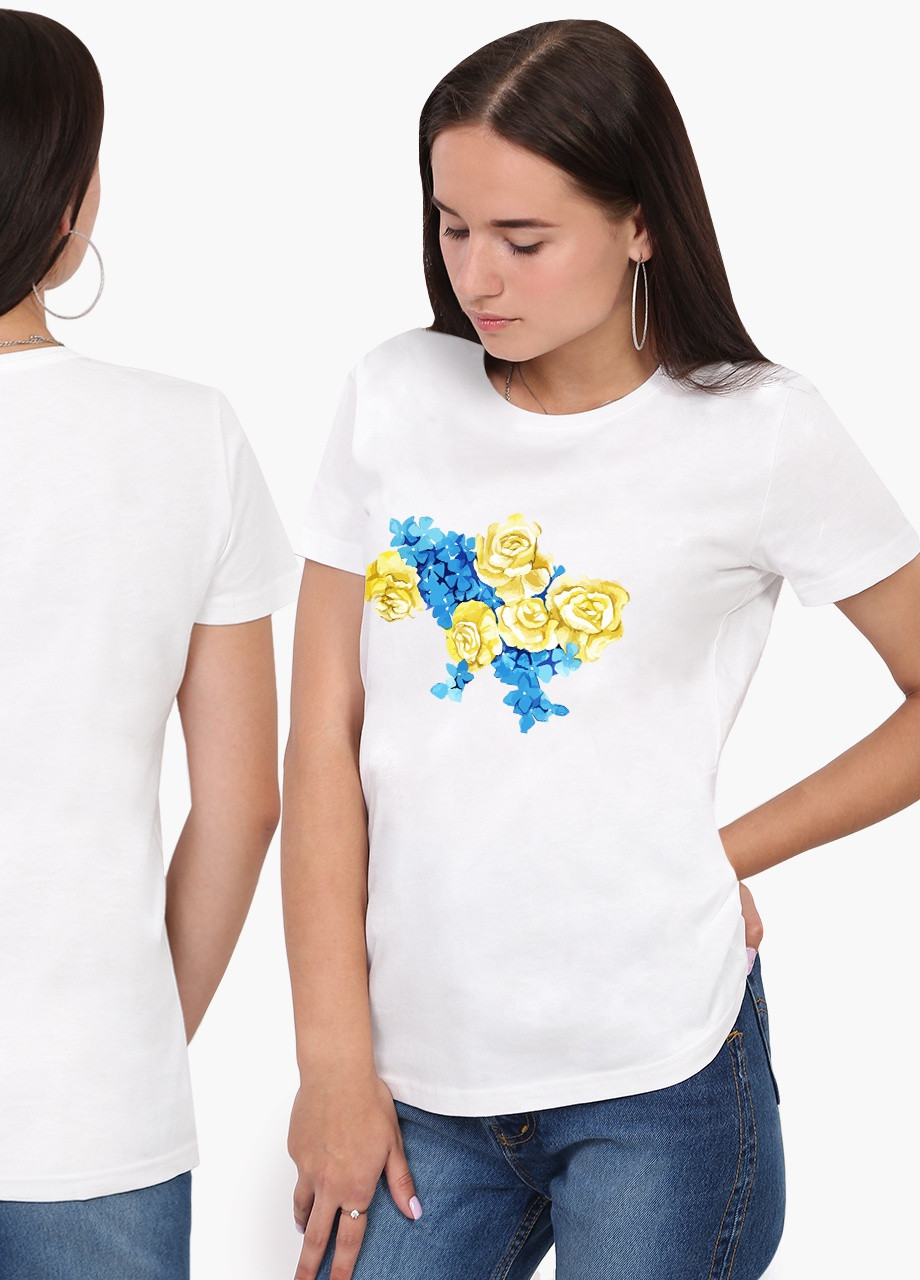 Біла демісезон футболка жіноча квітуча україна (blooming ukraine) білий (8976-3699) s MobiPrint