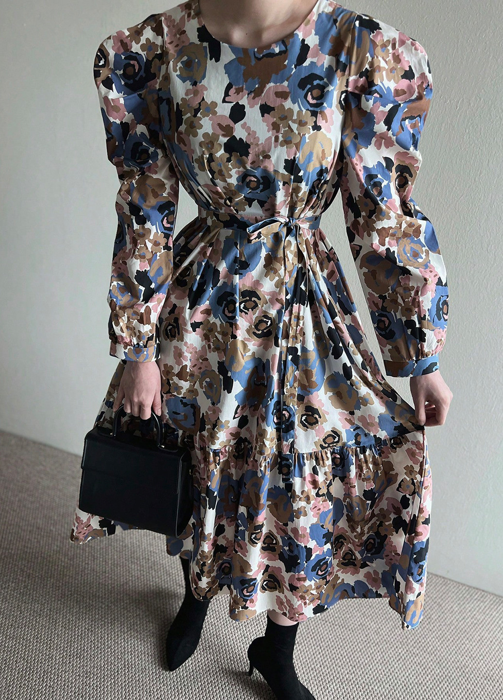 Молочное праздничный, деловое, кэжуал платье а-силуэт SHEIN с цветочным принтом