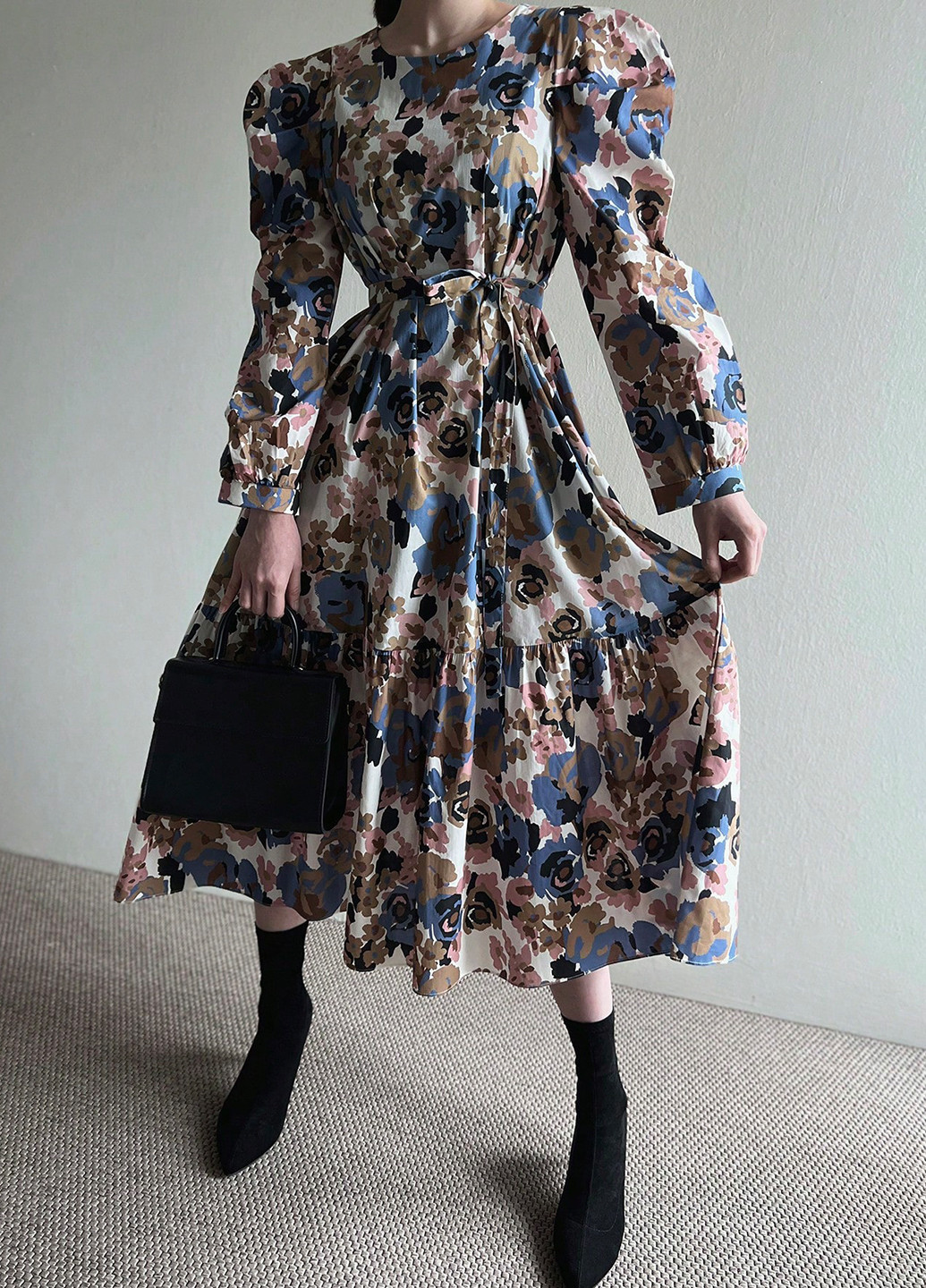 Молочное праздничный, деловое, кэжуал платье а-силуэт SHEIN с цветочным принтом