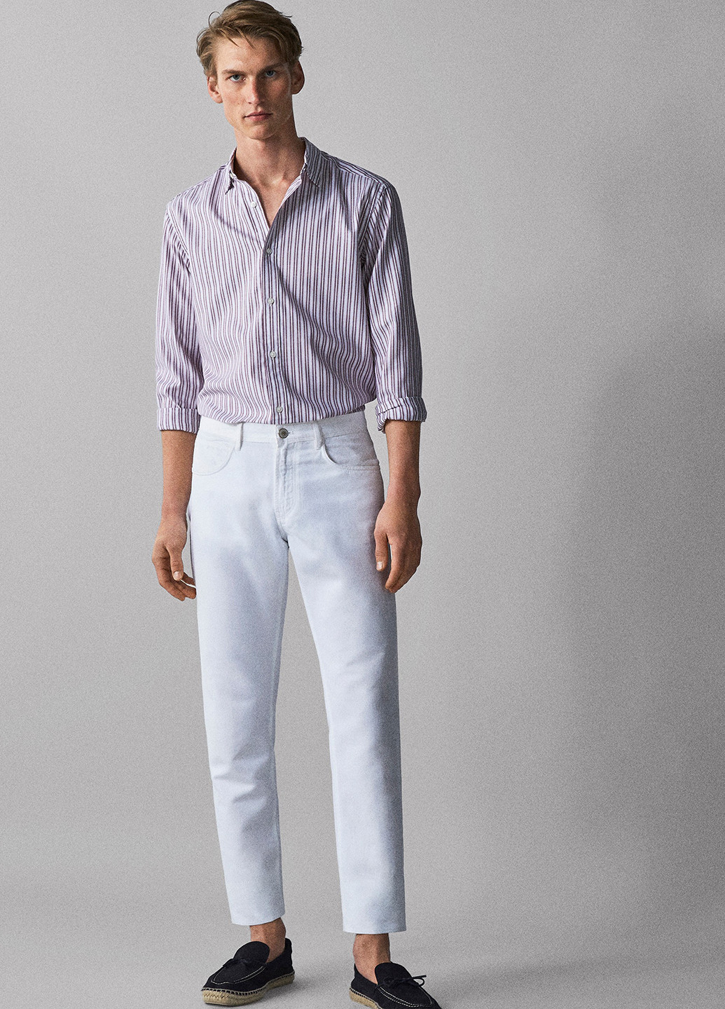 Фиолетовая кэжуал рубашка в полоску Massimo Dutti с длинным рукавом