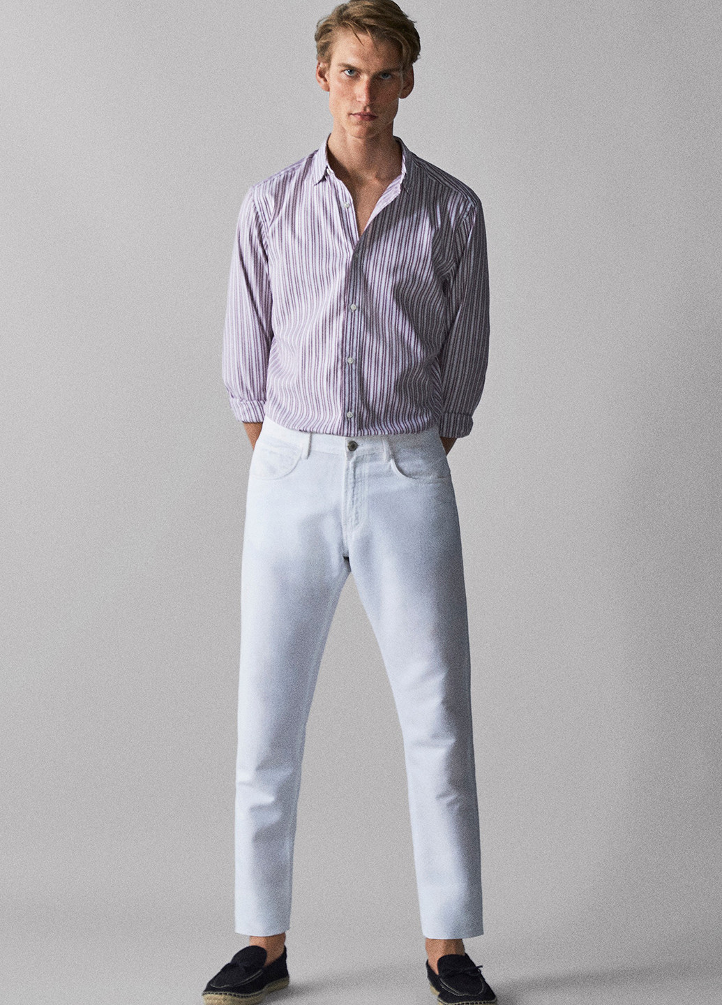 Фиолетовая кэжуал рубашка в полоску Massimo Dutti с длинным рукавом