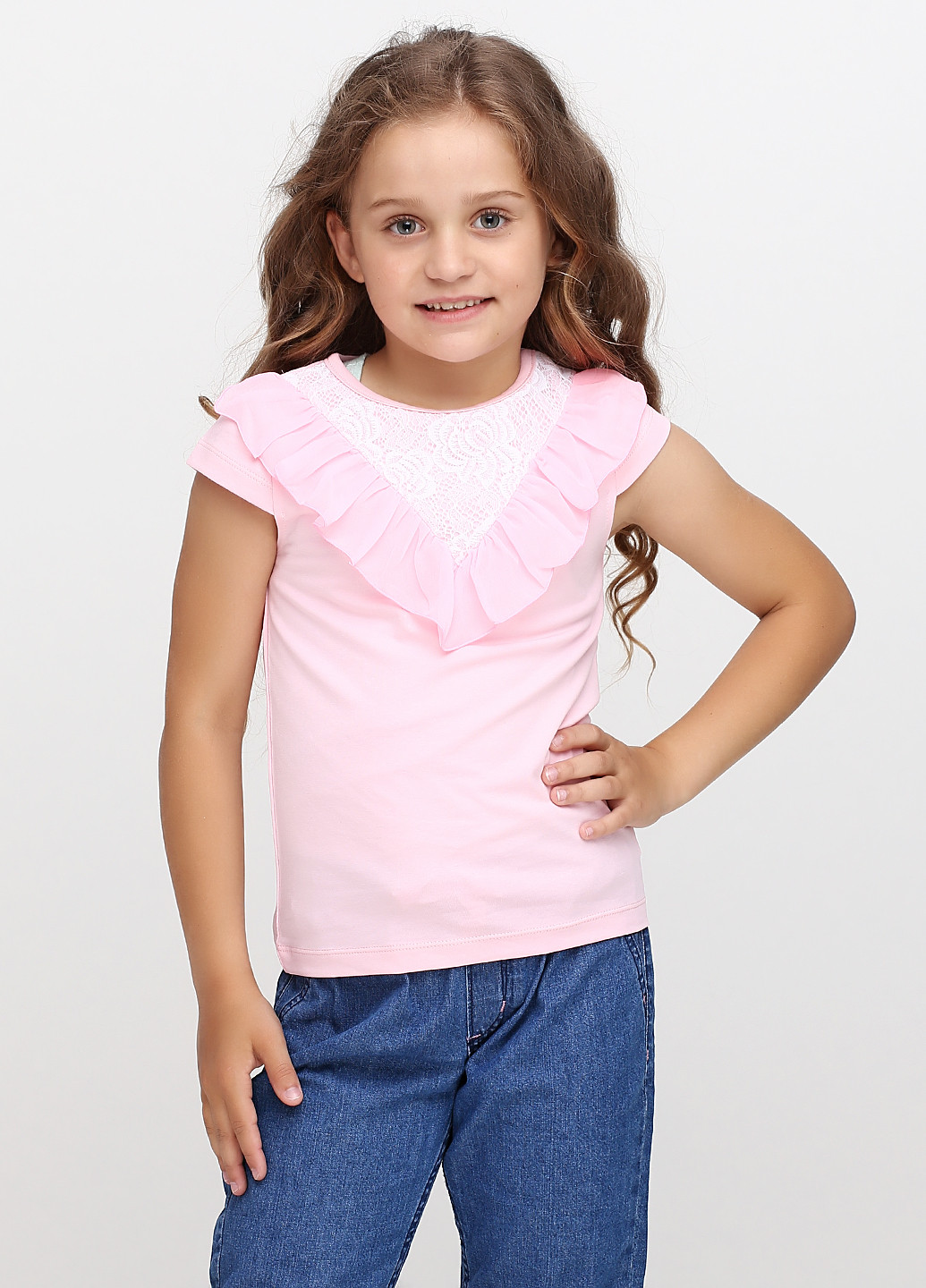 Розовая однотонная блузка с коротким рукавом Vidoli летняя