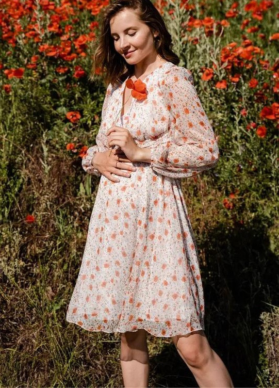 Молочна кежуал шифонова сукня для вагітних і годуючих мам салатова квіткова To Be з квітковим принтом