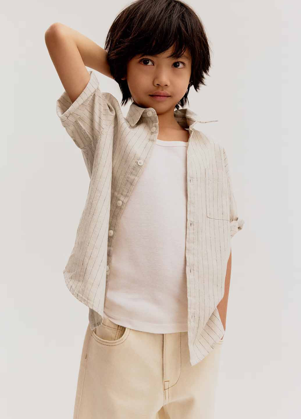 Бежевая кэжуал рубашка в полоску H&M