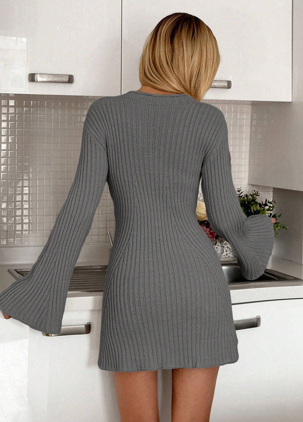 Сіра кежуал сукня сукня светр SHEIN однотонна