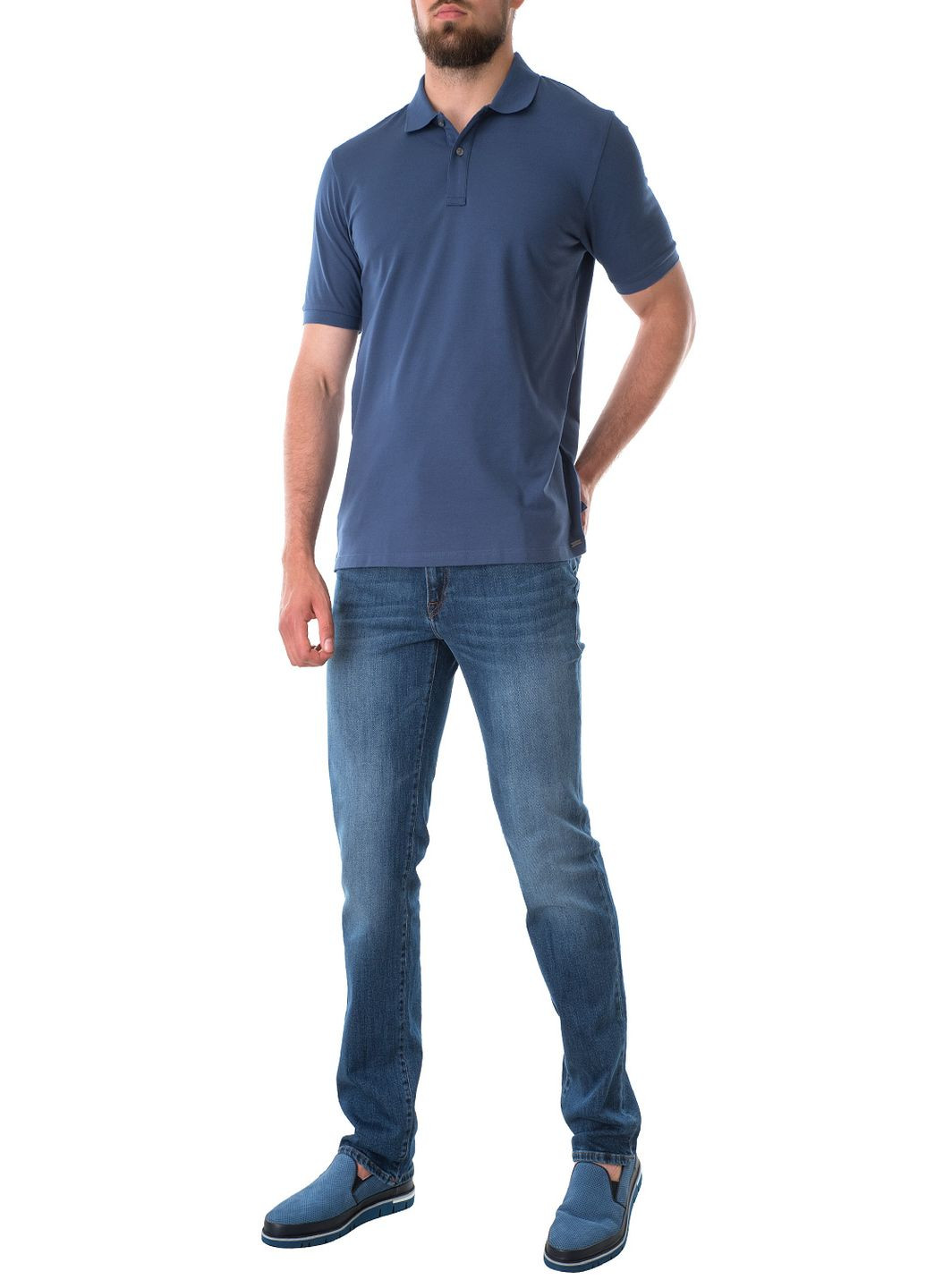 Синяя футболка-поло для мужчин Olymp однотонная