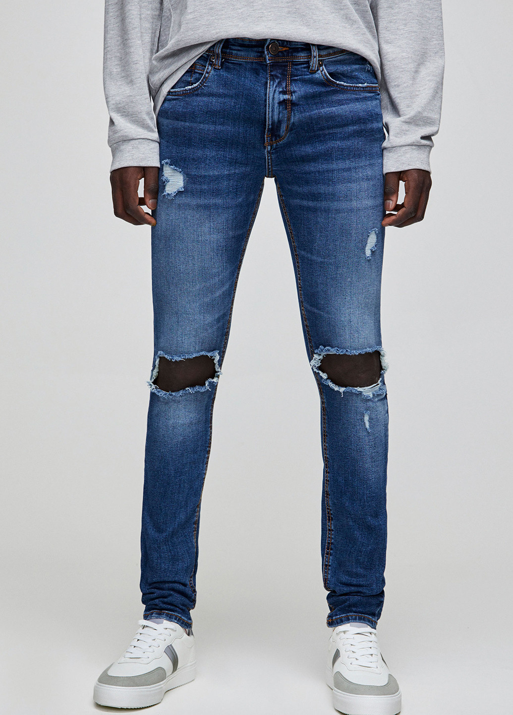 Синие демисезонные скинни джинсы Pull & Bear