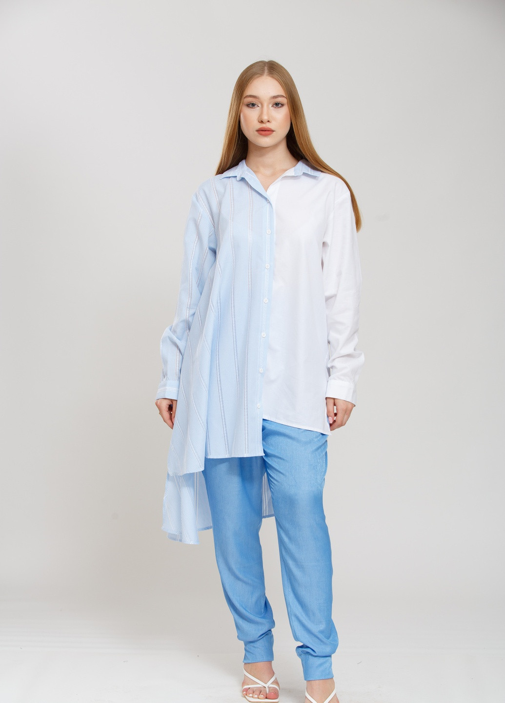 Белая блуза-рубашка белый+голубой Alberto Bini