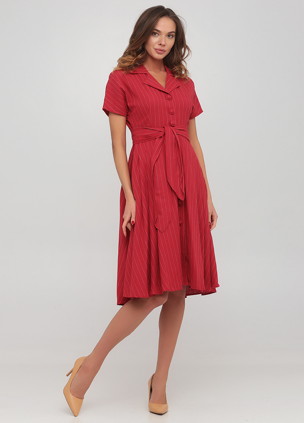 Червона кежуал сукня кльош, сорочка The J. Peterman Company в смужку