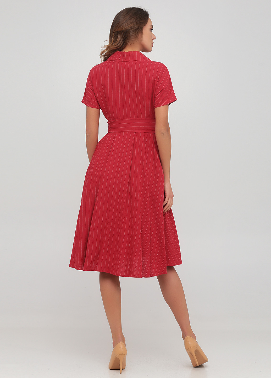 Красное кэжуал платье клеш, рубашка The J. Peterman Company в полоску