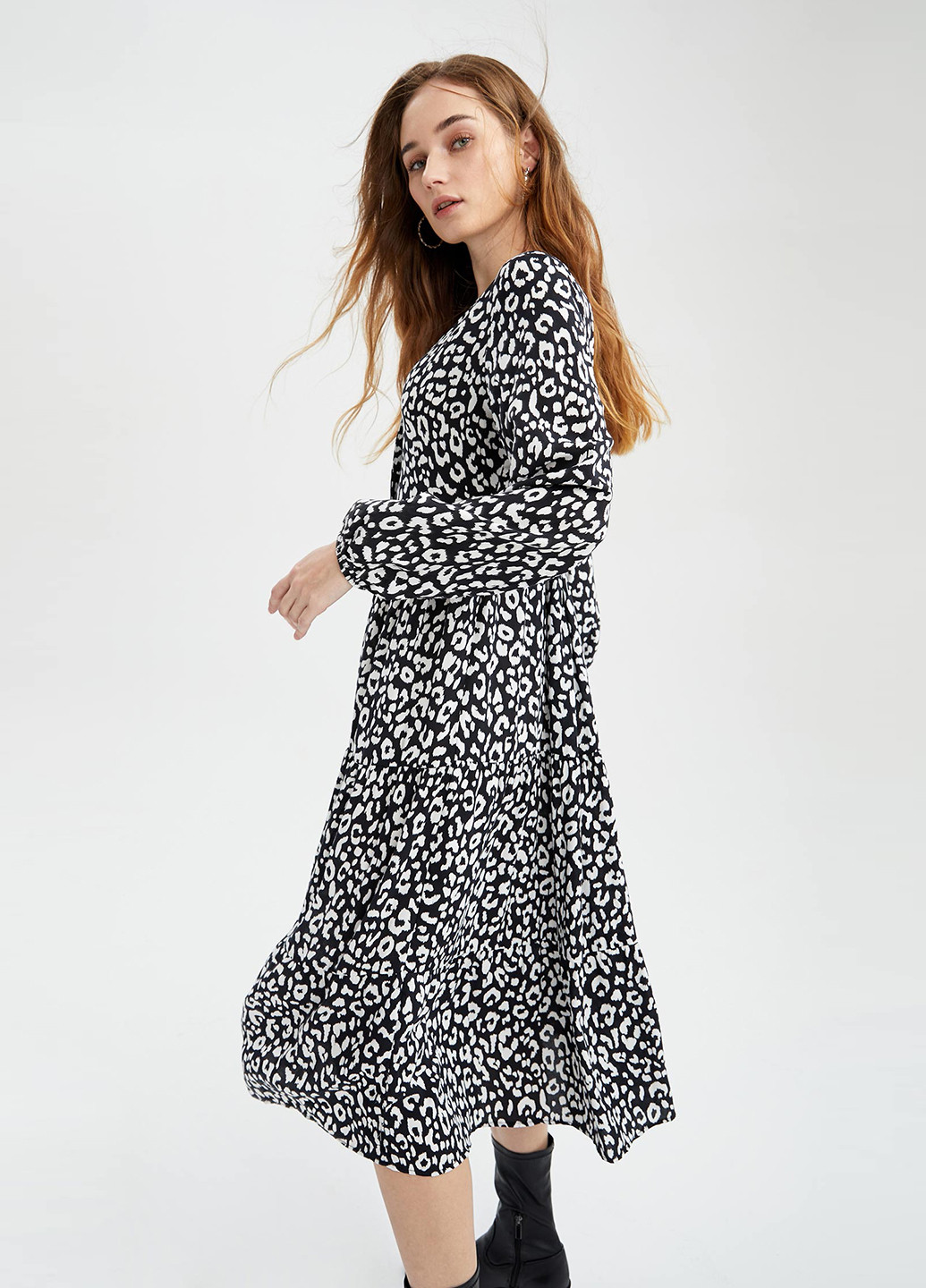 Черное кэжуал платье рубашка DeFacto леопардовый