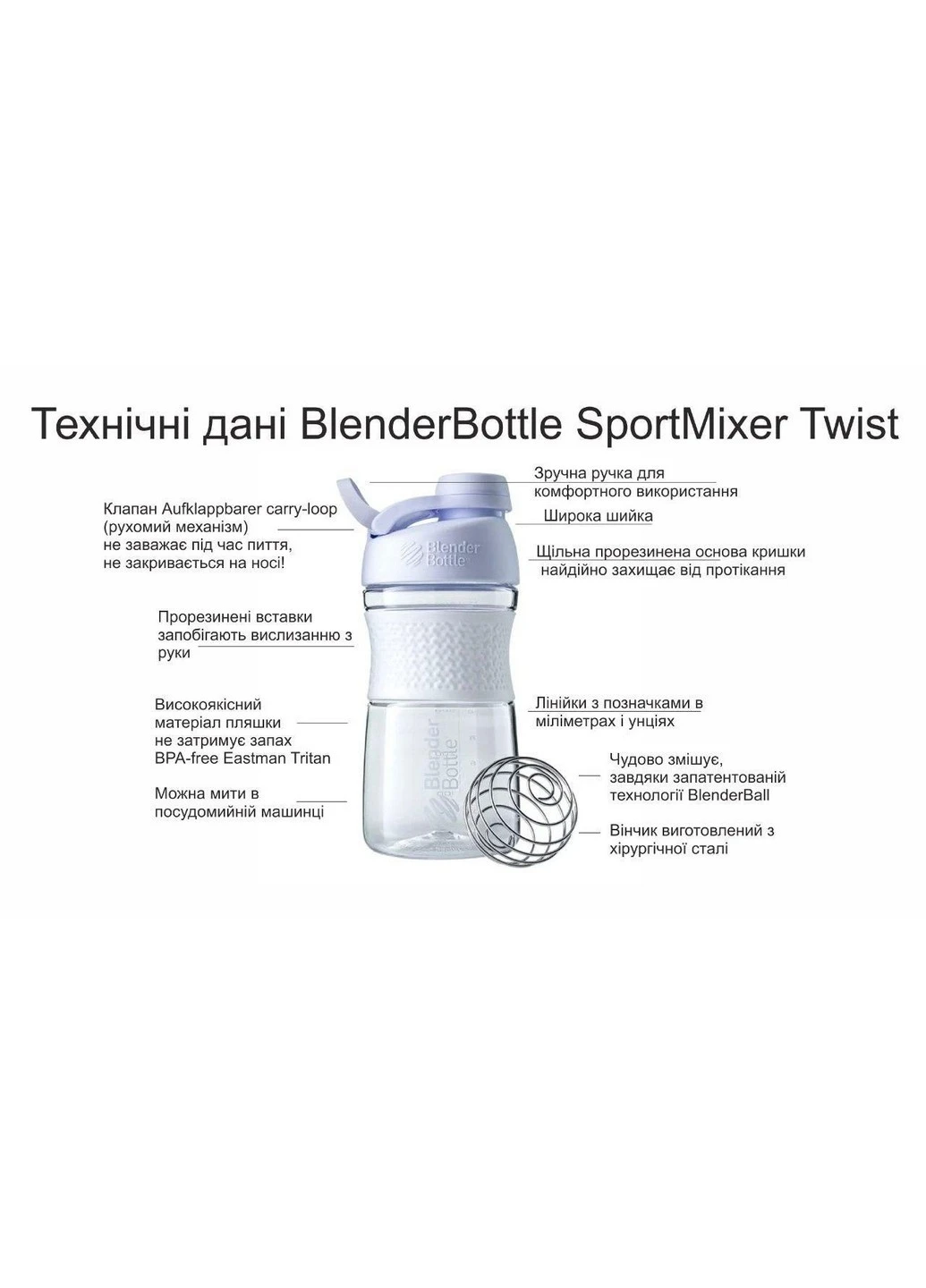 Спортивная бутылка-шейкер 590 мл Blender Bottle (232677948)