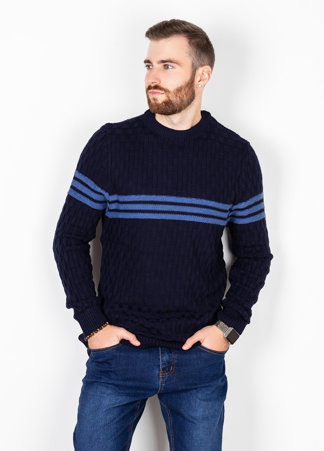 Темно-синий демисезонный свитер мужской джемпер ISSA PLUS GN4-52