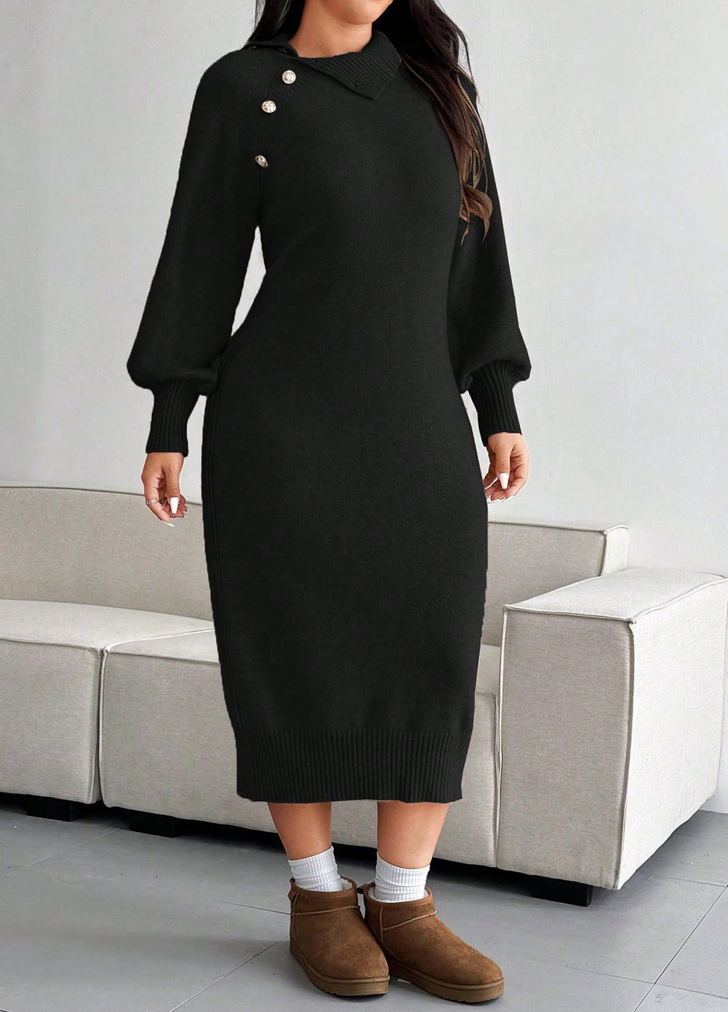 Чорна кежуал сукня сукня светр SHEIN однотонна