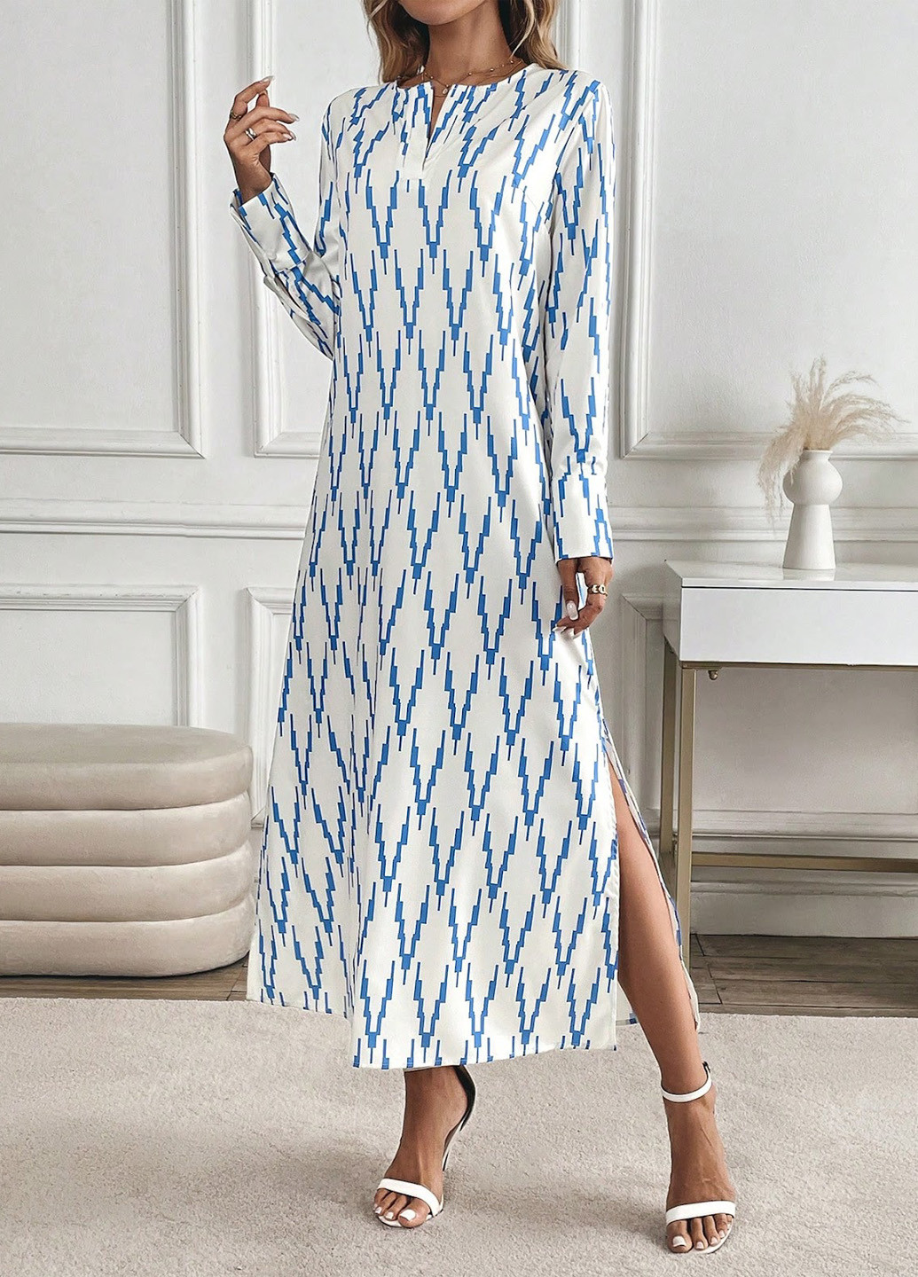 Білий кежуал сукня SHEIN з геометричним візерунком